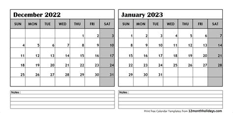 Free December 2022 January 2023 Calendar Printable Pdf November And