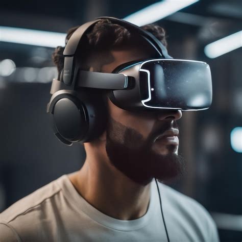 Premium Ai Image A Man Using Virtual Reality Glasses