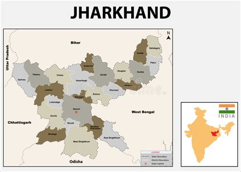Jharkhand Map Showing State Boundary And District Boundary Of