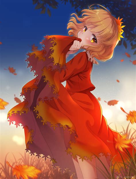 Safebooru 1girl Aki Shizuha Autumn Autumn Leaves Blonde Hair Blush Clothes Lift Hair Ornament