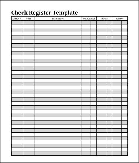 Free Printable Check Register Full Page Printable Words Worksheets