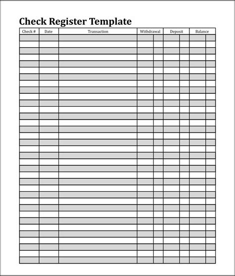 Free Check Register Printable Pdf