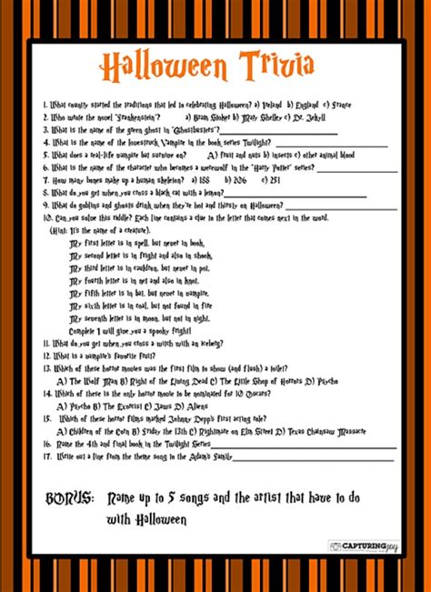 Sep 04, 2020 · 111 best history trivia questions and answers you need to know 1. 6 Halloween Trivia Worksheets and Games - Tip Junkie