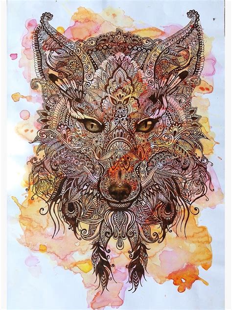 Zentagle Ornate Mandala Wolf Fox Spirit Animal Design Art Print By