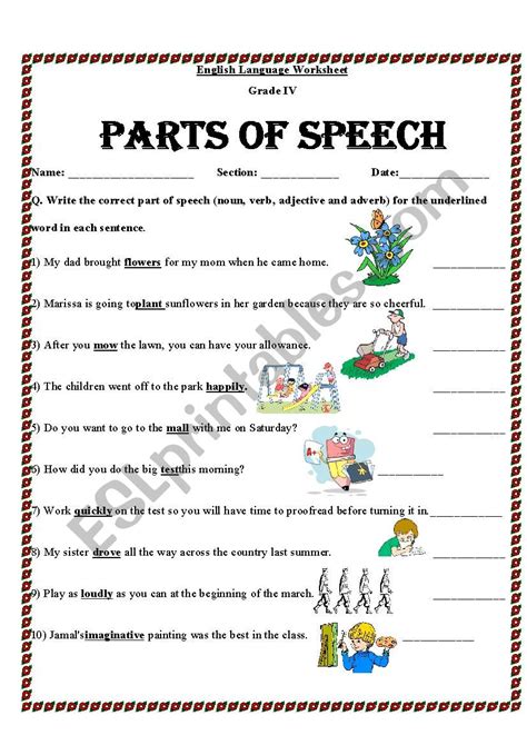 Identify Parts Of Speech Esl Worksheet By Mariajane