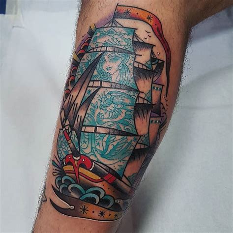 Tattooed Ship Tattoo By Eddieczaicki At 23 Keller Tattoo In Paris