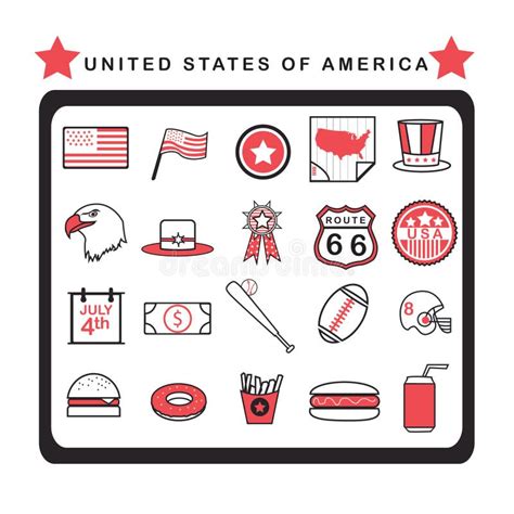 Set Of American Icons Vector Illustration Decorative Background Design