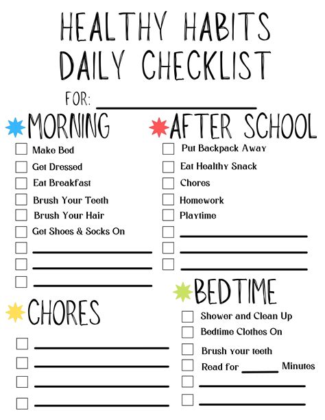 Healthy Habits Checklist Kids Daily Routineprintable Daily Routine