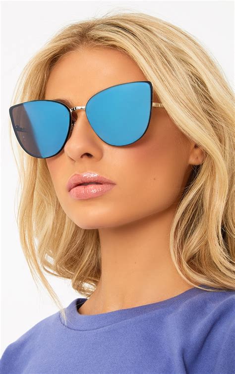 Blue Mirror Lens Frameless Sunglasses Prettylittlething Aus