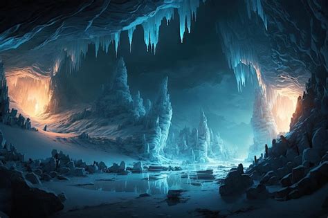 Premium Ai Image A Frozen Plain With A Massive Underground Cavern