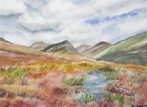 Original Watercolor Autumn Irish Landscape Painting By Cascade Colors
