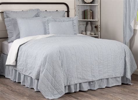 Sawyer Mill Blue Ticking Stripe Over Sized Luxury King Quilt Coverlet