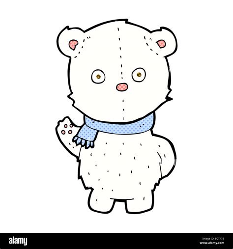 Retro Comic Book Style Cartoon Waving Polar Bear Cub Stock Vector Image