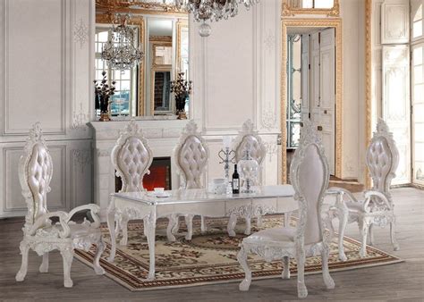 Coming with high backed comfortable chairs and a tangkula 5 pcs dining table set modern tempered glass top and pvc leather chair w/4 chairs dining room kitchen furniture (white and silver). HD 13012 White Pearl silver finish Dining Set Homey Design ...