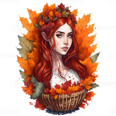 Watercolor Autumn Girl Png Design Generative Ai 27248481 Png