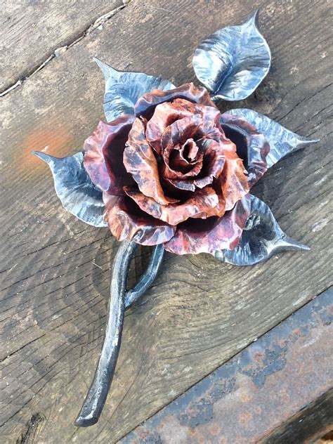Forged Butchered And Tenon Joined Rose Sculpture Mild Steel And Copper
