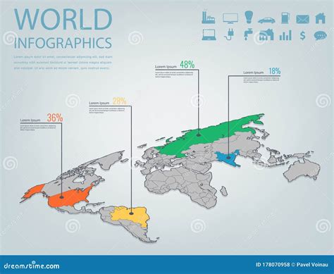 World Map Infographic Template 3d Isometric Vector Stock Vector