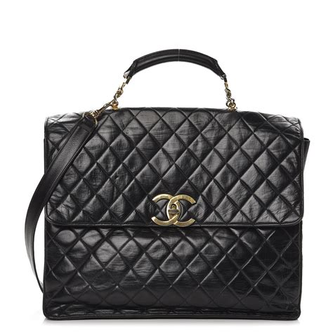 Chanel Lambskin Quilted Briefcase Laptop Bag Black 233630