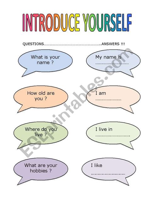Introducing Yourself In English Worksheet - Introduce yourself ...