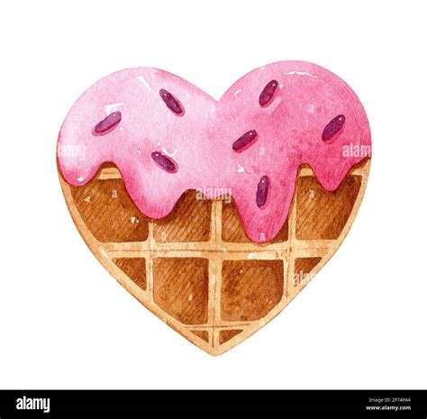 Heart Shaped Belgian Waffle With Pink Fruit Glaze And Sprinkles