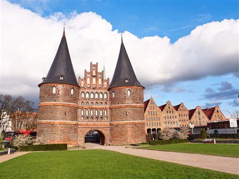 Historical Holstentor City Gate In Lubeck View At Sunny Day Stock