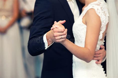 Groom Holds The Bride S Hand Stock Photo Image Of Celebration