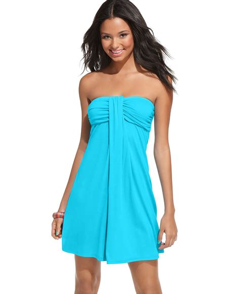 Hula Honey Cover Up Strapless Bandeau Ruched Empire Dress