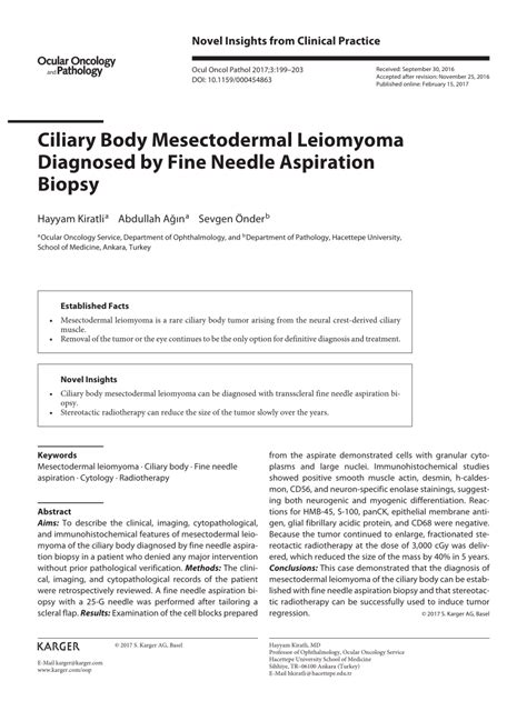 Pdf Ciliary Body Mesectodermal Leiomyoma Diagnosed By Fine Needle