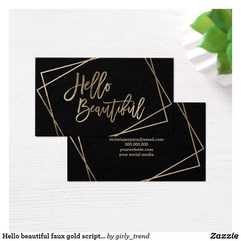 This handpicked showcase of remarkable and beautifully crafted business card designs is sure to get your creative juices flowing as well as help you come up with your own business card design ideas. Hello beautiful faux gold script geometric black business ...