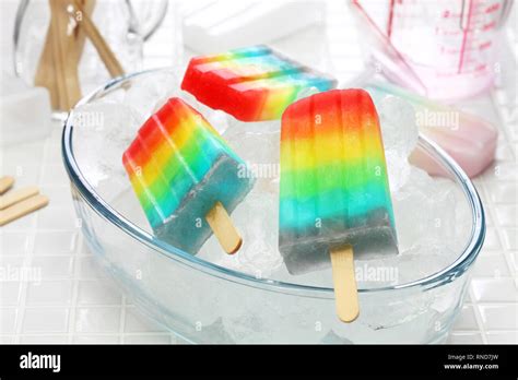 Homemade Rainbow Ice Pop Stock Photo Alamy