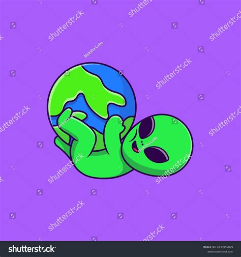 Cute Alien Playing Earth Cartoon Vector Stock Vector Royalty Free