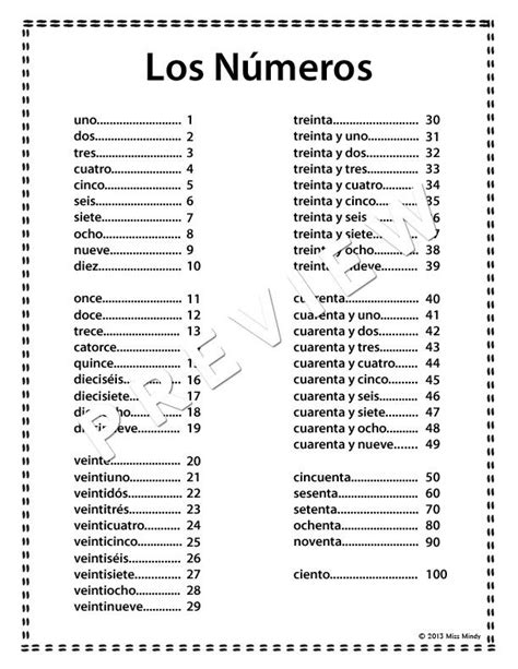 Printable Numbers In Spanish 1 100