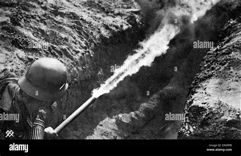 Ww2 German Soldier With Flamethrower Clears Trench German Postcard