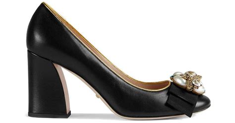 Gucci Leather Mid Heel Pump With Bee In Black Lyst