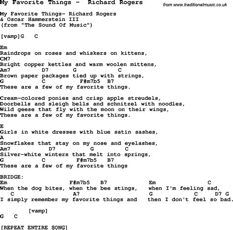 Song My Favorite Things By Richard Rogers Song Lyric For Vocal