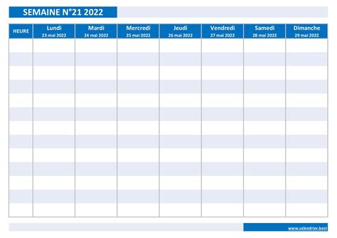 Semaine 21 2022 Dates Calendrier Et Planning Hebdomadaire à Imprimer