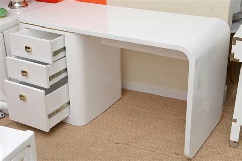 Use as a vanity, dressing table, desk, or more. White Lacquered and Brass Hardware Waterfall Desk or ...