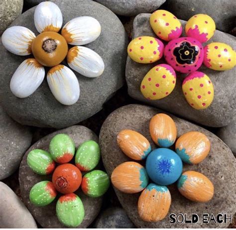 Landscaping Flower Painted Rocks Garden Stones Home And Yard Decor