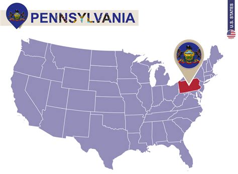 Estado De Pensilvania En El Mapa De Estados Unidos Bandera Y Mapa De