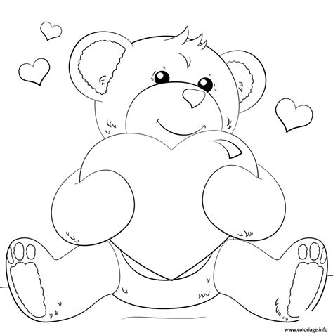 Coloriage Ourson Teddy Avec Un Gros Coeur Dessin Coeur à imprimer