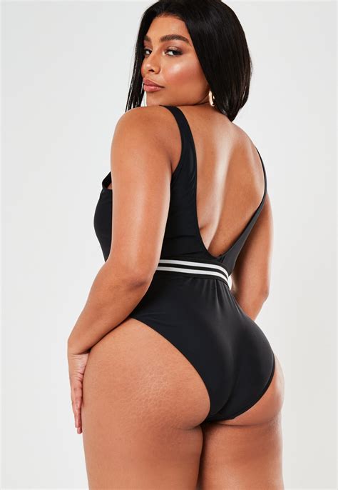 Plus Size Black Belted High Leg Scoop Swimsuit Missguided