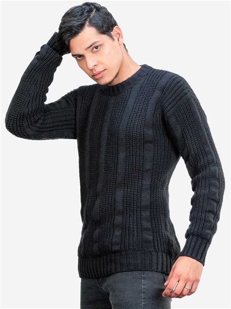 Inti Alpaca Thick Handmade Sweater For Men In Black Alpaca Wool