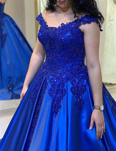 Royal Blue Lace Ball Gown Women Formal Wedding Party Gowns Evening Wea Siaoryne