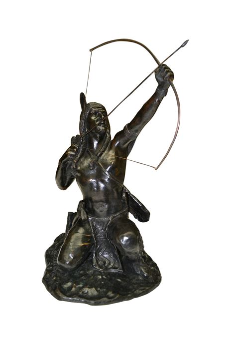 Rare Patinated Bronze Statue Of A Native American Indian Archer On The