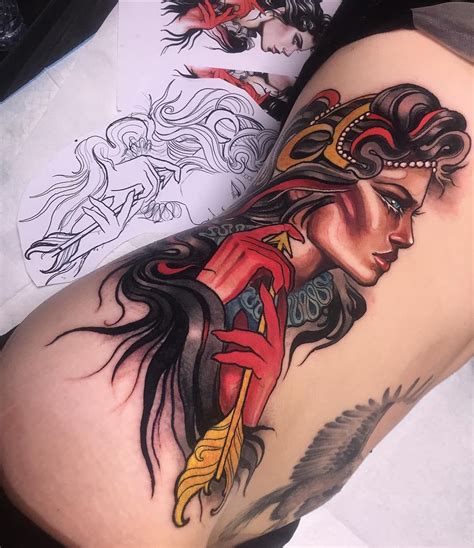 A predator from the lower, chthonian world against herbivorous animals that symbolise. Warrior Woman, Girls Side Tattoo | Best tattoo design ideas
