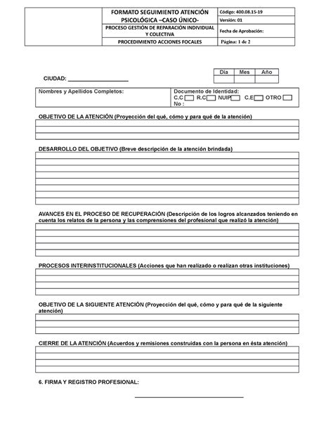 Planilla DE Atencion Psiologica FORMATO SEGUIMIENTO ATENCIÓN