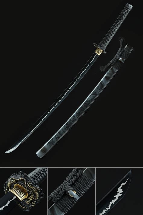 Katana à Lame Noire Épée Katana Japonaise Faite À La Main Avec Lame