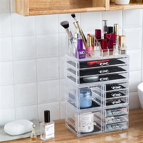 4 Pcs Clear Acrylic Makeup Organizer With 11 Drawers 95x6x16