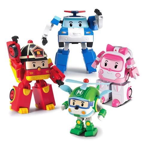 4 Pack Robocar Poli Poli Amber Roy Helly Transforming Robot 4