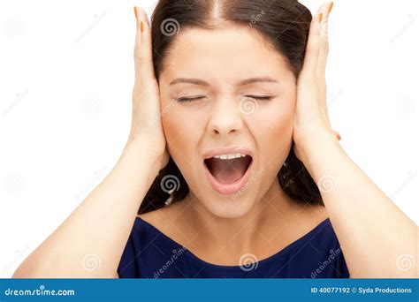 Woman With Hands On Ears Stock Photo Image Of Dramatic 40077192